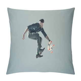 Personality  Stylish Man Holding Skateboard  Pillow Covers