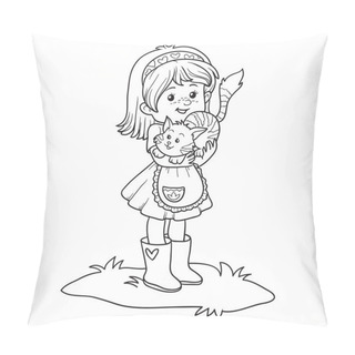 Personality  Coloring Book (little Girl With Cute Cat) Pillow Covers