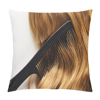 Personality  Top View Of Comb On Brown Hair Isolated On White Pillow Covers