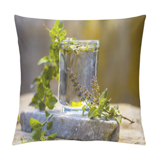 Personality  Water With Holy Basil In A Transparent Glass Pillow Covers