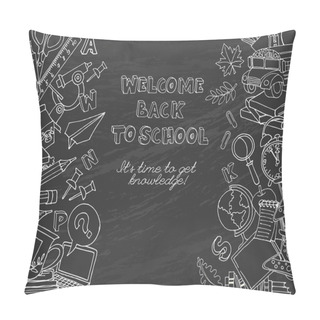 Personality  Back To School Frame Border Pattern Of Kids Doodles With Bus, Bo Pillow Covers