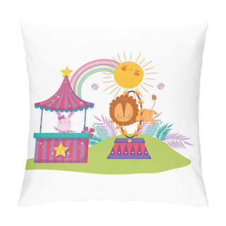 Personality  Cute Lion Circus Jumping Fire Ring Pillow Covers