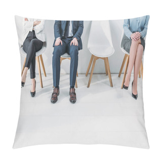 Personality Cropped View Of Women Sitting With Crossed Legs And Crossed Arms Near Man  Pillow Covers