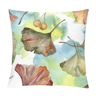 Personality  Green Red Ginkgo Biloba Leaves. Watercolor Background Illustration Set. Seamless Background Pattern. Pillow Covers