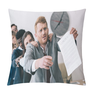 Personality  Exhausted Zombie Like Businesspeople Standing In Row And Holding Contract Pillow Covers