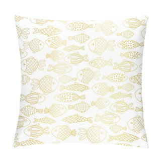 Personality  Metallic Gold Foil Fishes Seamless Vector Pattern. Golden Doodle Line Art Ocean Animal Repeating Background. School Of Tropical Fish. Marine Summer Pattern.  Pillow Covers