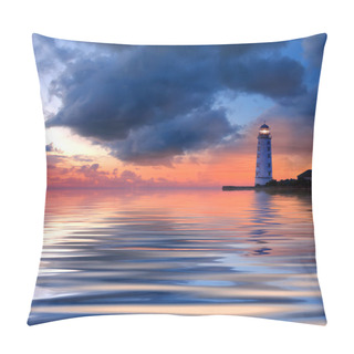 Personality  Beautiful Nightly Seascape With Lighthouse And Moody Sky At The Sunset Pillow Covers
