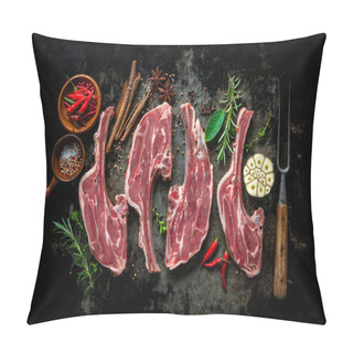 Personality  Raw Fresh Lamb Meat On Dark Background Pillow Covers