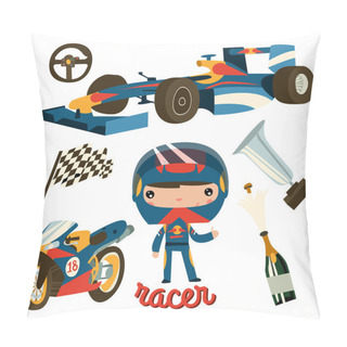 Personality  Racer With Flat Icons Pillow Covers