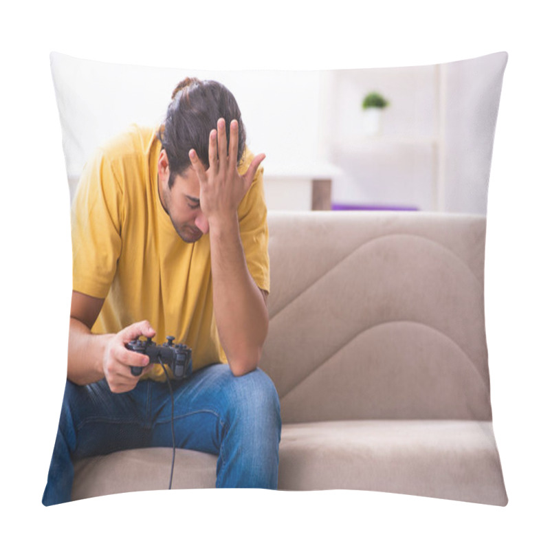 Personality  Young Man Playing Joystick Games At Home Pillow Covers