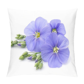 Personality  Flax Blue Flowers Close Up On White. Pillow Covers