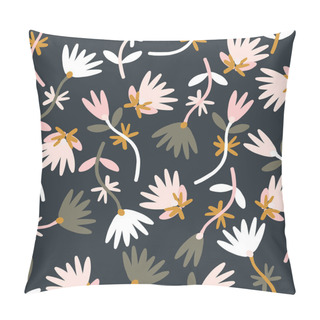 Personality  Dark Blue With White, Yellow And Khaki Flowers Seamless Pattern Background Design. Great For Home Interior, Kitchen And Outdoor Design Projects. Surface Pattern Design. Pillow Covers