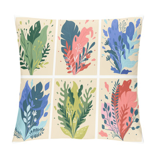 Personality  Foliage And Flora Design, Decorative Leaves And Blooming Flowers. Ornaments Of Twigs And Branches, Herbs And Herbarium. Evergreen Flowering And Floral Leafage. Houseplant Vector In Flat Style Pillow Covers