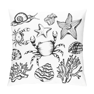 Personality  Monochrome Underwater Creatures Vector Hand Drawn Illustrated Set Pillow Covers