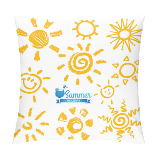 Personality  Vector Set Of Different Suns Isolated, Hand Drawn Illustration Pillow Covers