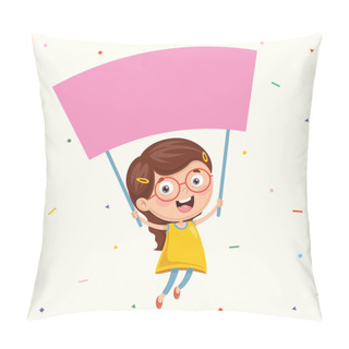 Personality  Vector Illustration Of Kid Holding Placard Pillow Covers