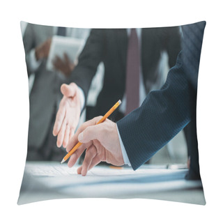 Personality  Partial View Of Multicultural Businessmen On Meeting In Office Pillow Covers