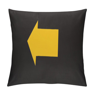 Personality  Panoramic Shot Of Yellow Directional Arrow Isolated On Black  Pillow Covers