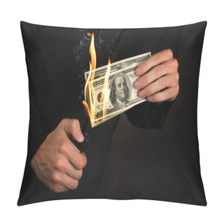 Personality  Flaming Money In A Hand Pillow Covers