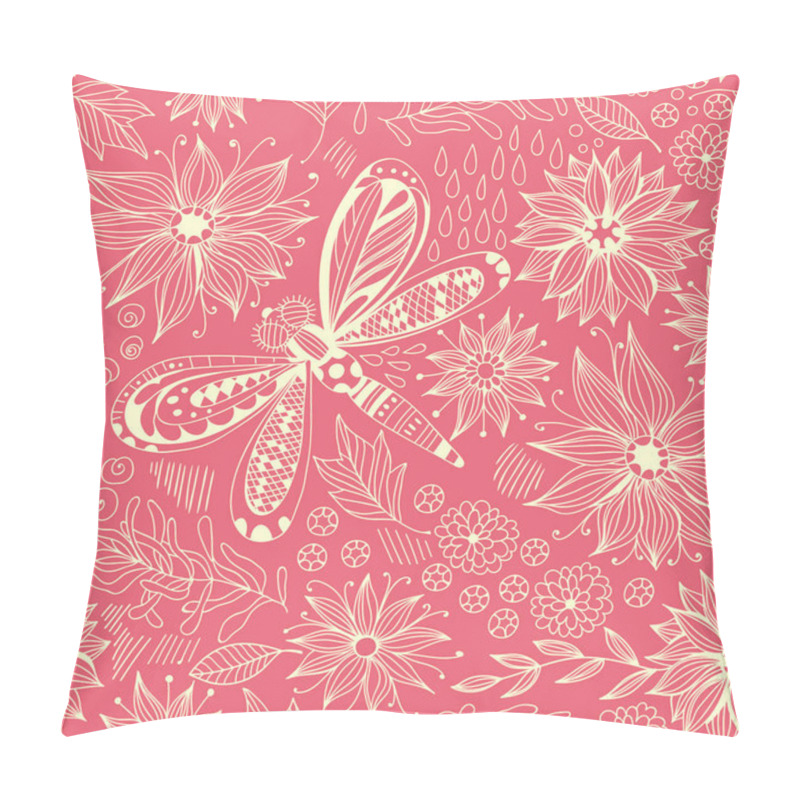 Personality  Dragonfly and flowers doodle pattern pillow covers