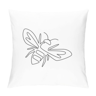 Personality  Single Continuous Line Drawing Of Decorative Bee For Farm Logo Identity. Honeycomb Producer Icon Concept From Wasp Animal Shape. One Line Draw Graphic Design Vector Illustration Pillow Covers