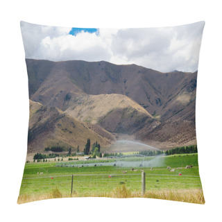 Personality  Irrigating Lush Farm Pastures In Central Otago, NZ Pillow Covers