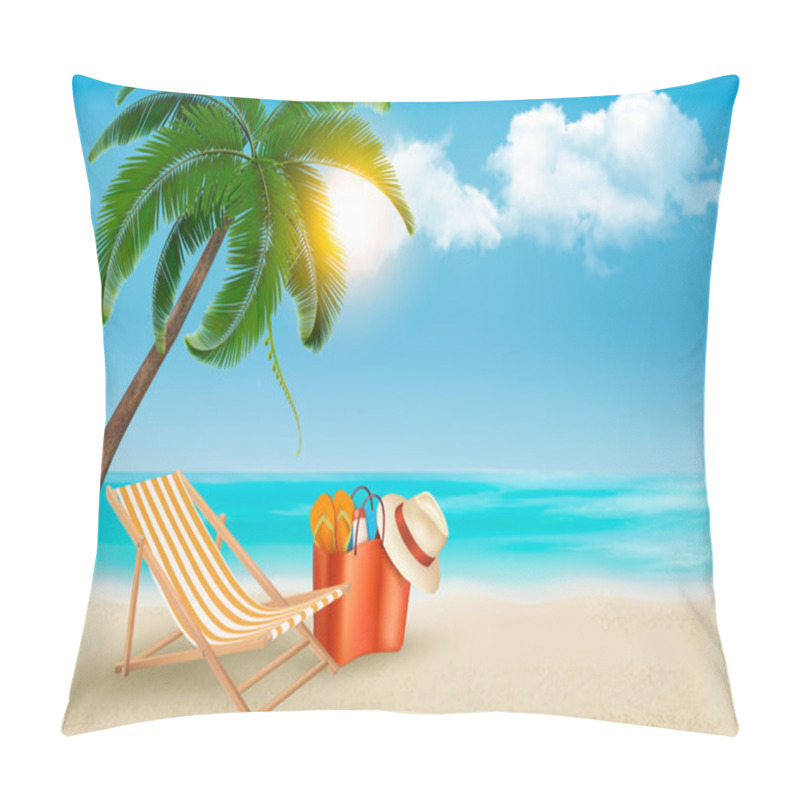 Personality  Palm Leaves On Beach. Vector Illustration.  Pillow Covers