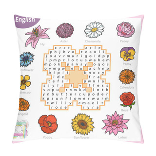 Personality  Word Search Puzzle. Cartoon Set Of Flowers. Education Game For Children. Pillow Covers