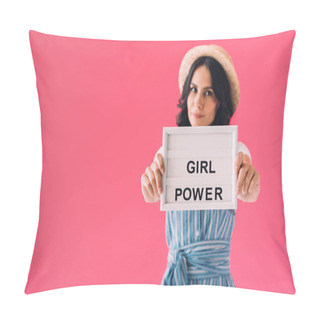 Personality  Woman With Girl Power Board In Hands Pillow Covers