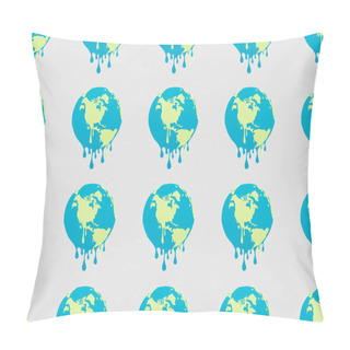 Personality  Pattern With Melting Globes Signs On Grey Background, Global Warming Concept Pillow Covers