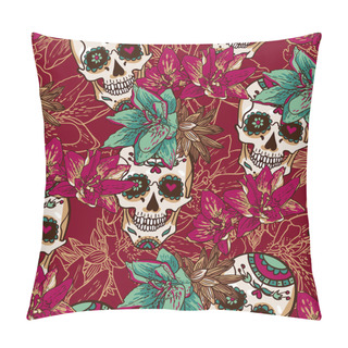 Personality  Skull, Hearts And Flowers Seamless Background Pillow Covers