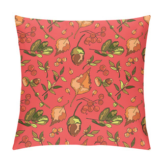 Personality  Autumn Forest: Leaves, Acorns, Berries. Seamless Vector Pattern (background). Pillow Covers