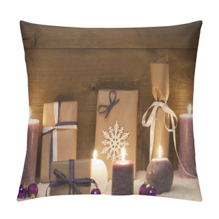 Personality  Retro Purple Christmas Gifts With Candles And Balls, Snow Pillow Covers