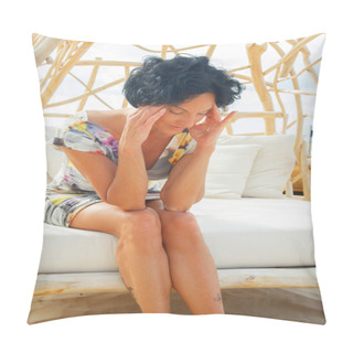 Personality  Middle Age Woman Have A Deadache Pillow Covers