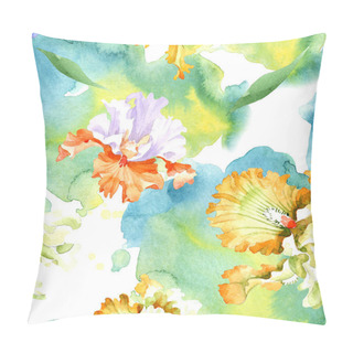Personality  Orange White Iris Floral Botanical Flower. Wild Spring Leaf Isolated. Watercolor Illustration Set. Watercolour Drawing Fashion Aquarelle. Seamless Background Pattern. Fabric Wallpaper Print Texture. Pillow Covers