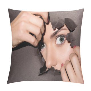 Personality  Peeking Out Of Hole In Paper Pillow Covers