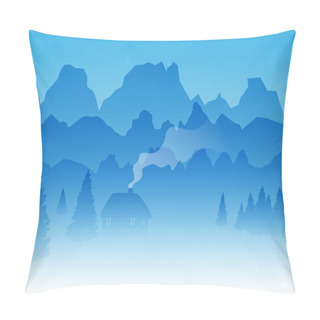 Personality  Vector Mountains With Pine Trees And A Log Natural Landscape Pillow Covers