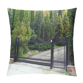 Personality  Black Modern Gate And Green Garden Pillow Covers