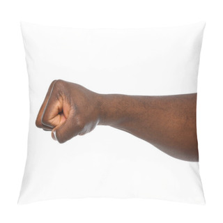 Personality  African-American Man Showing Fist On White Background, Closeup Pillow Covers