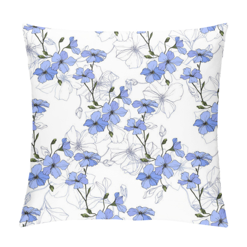 Personality  Beautiful blue flax flowers. Engraved ink art. Seamless pattern on white background. Fabric wallpaper print texture. pillow covers