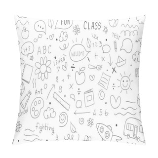 Personality  Draw Vector Illustration Banner With School Supplies In Doodle Sketch Style Pillow Covers