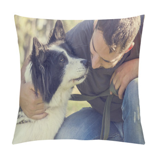 Personality  Man With His Dog Pillow Covers