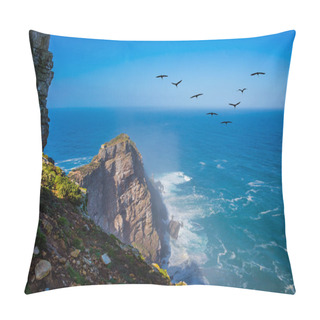 Personality  Flock Of Migratory Birds Over Powerful Ocean Pillow Covers
