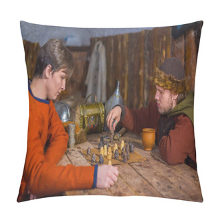 Personality  Two Men Playing Popular Strategy Board Game - Tafl Pillow Covers