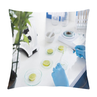 Personality  Scientist During Work At Modern Laboratory Pillow Covers