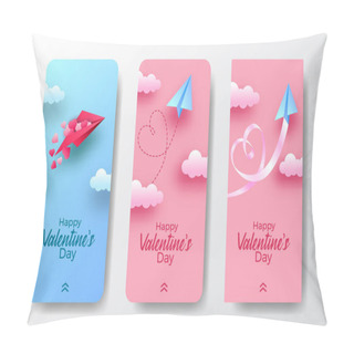 Personality  Social Media Stories Banner For Valentine's Day With Paper Plane Travel Paper Cut Style Illustration Pillow Covers
