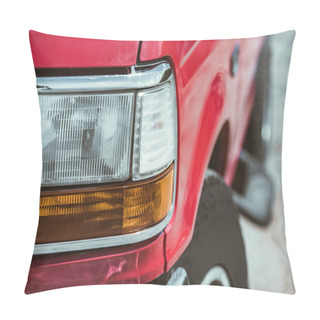 Personality  Close Up Of Of Headlight Of Red Jeep Pillow Covers