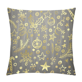 Personality  Christmas And New Year Golden Seamless Pattern In Wood Background Pillow Covers