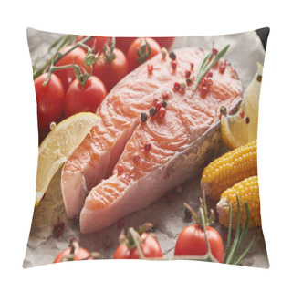Personality  Raw Fresh Salmon With Spices, Lemon, Corn And Tomatoes Pillow Covers