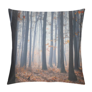 Personality  Road In A Oak Forest In Autumn Time In A Foggy Day Pillow Covers